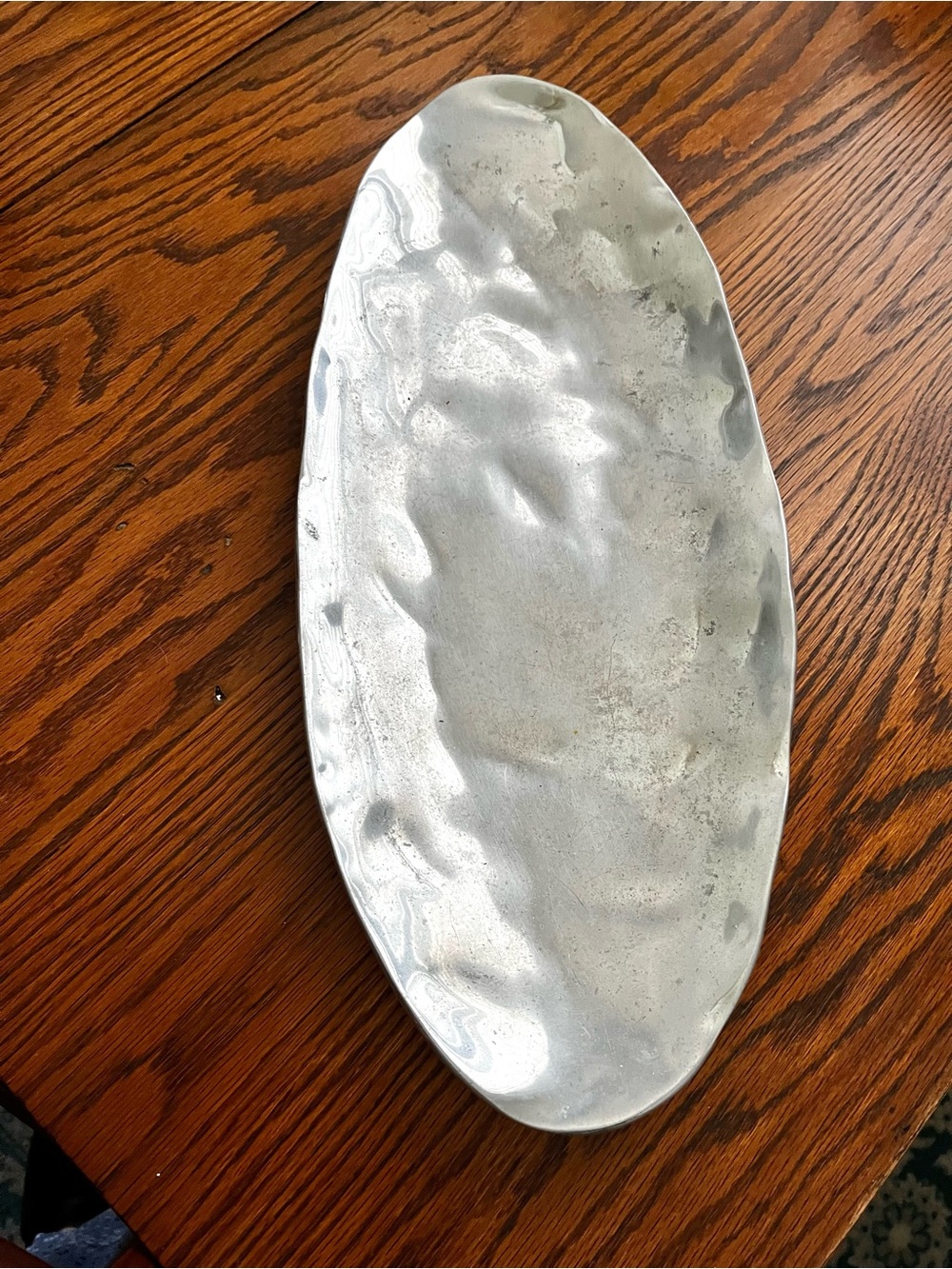 Beatriz’ Bell Large Oval Serving Tray Silver Tone Metal